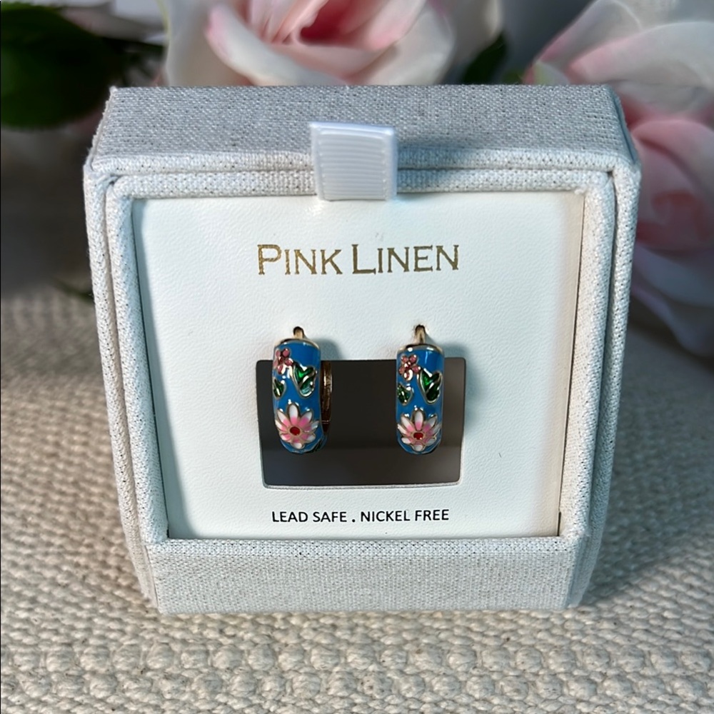 🌸Floral Hoop Enemal Earrings - Blue and Pink